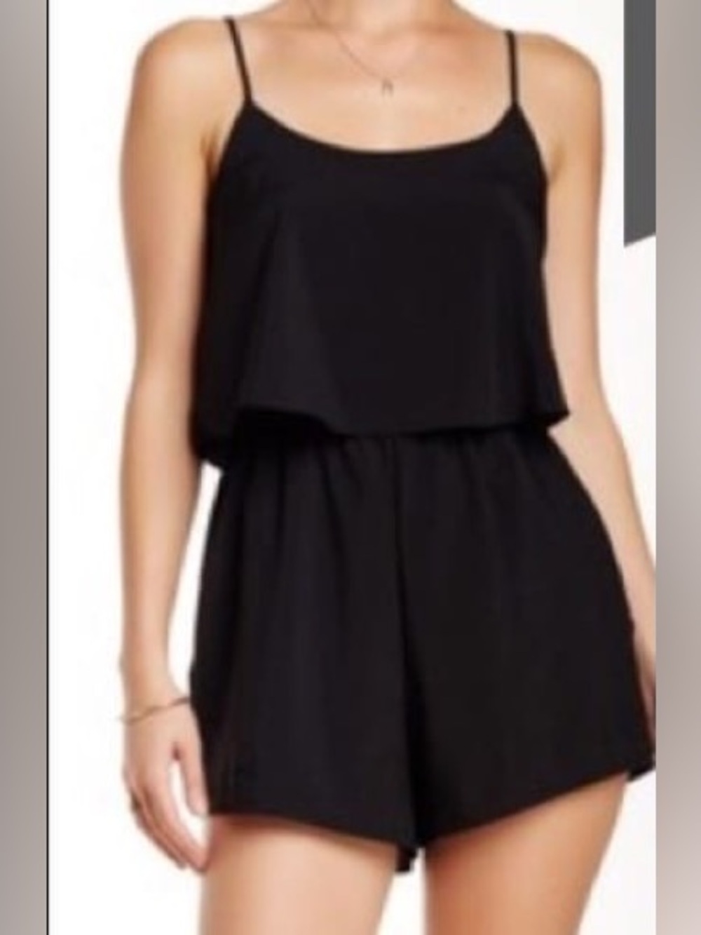 Tyche Black Sleeveless Layered Romper with Spaghetti Straps